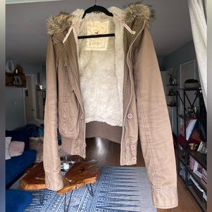 winter faux fur lined coat - size L